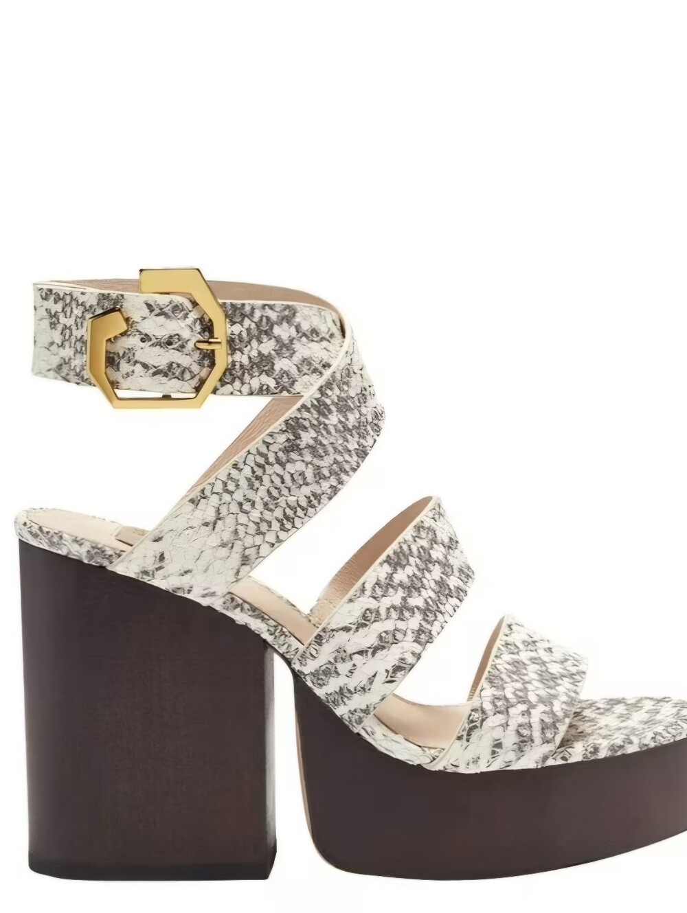 Louie et Cie Platform Snake Black White Wood Block Ankle Strap Heel Sandal 7.5